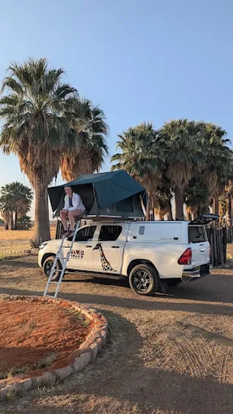 Rooftop tent at a Namibia campsite